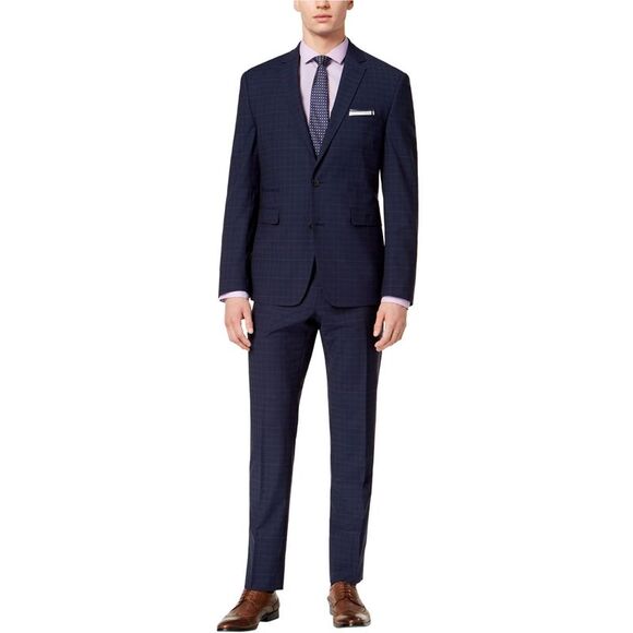Vince Camuto Mens Plaid Two Button Formal Suit, Blue, NWT